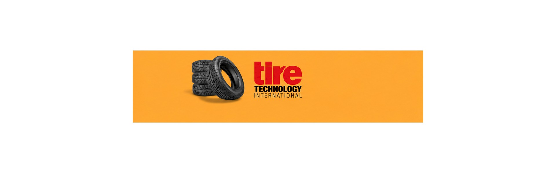Tire Technology International logo beside stacked tires on an orange background.